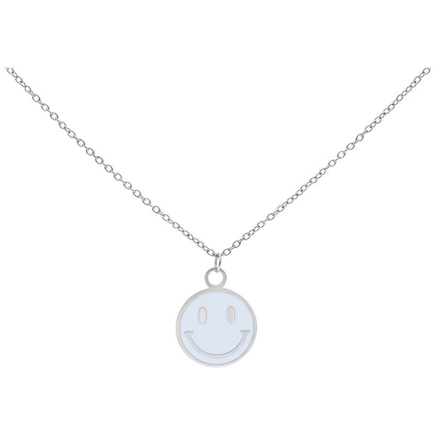 Collana argento con ciondolo Smiley su sfondo bianco