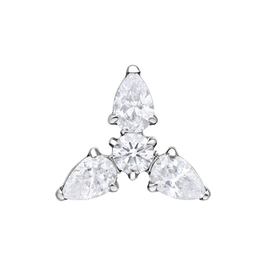 Inserto Trinity argento con tre cristalli chiari su sfondo bianco