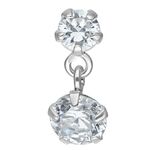 Labret in argento con due cristalli chiari su sfondo bianco