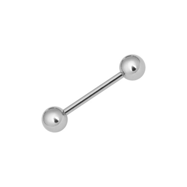 Silberner Basic Barbell aus Chirurgenstahl Silberner Barbell mit zwei Kugeln auf weißem Hintergrund