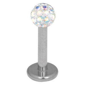 Silberner Titan Labret mit 3,0 mm Aurora Boreale Kristall auf weißem Hintergrund