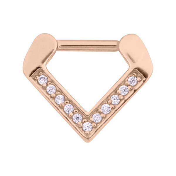 Roségoldener Septum Clicker in Dreiecksform mit klaren Kristallen