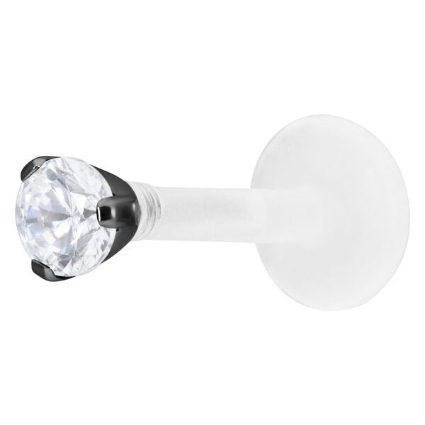 Labret negro con piedra de cristal claro, bola de 2,5 mm sobre fondo blanco