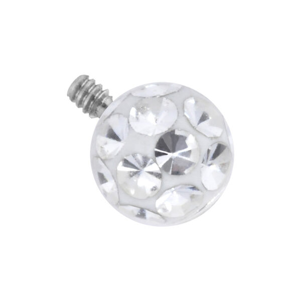 Pieza de piercing blanca con piedras cristalinas, bola de 3,0 mm, rosca de 0,8 mm