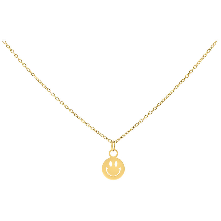 Collana dorata con ciondolo Smiley su sfondo bianco