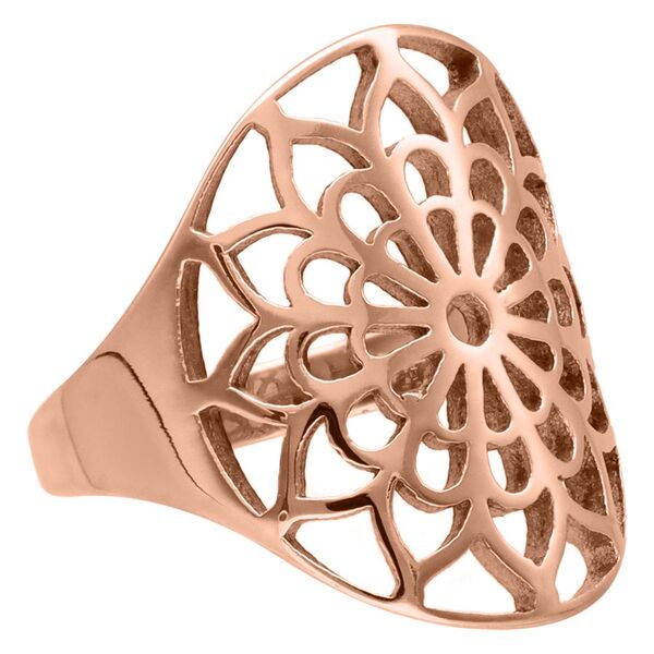 Anillo Boho de Flores en Oro Rosado con patrones florales sobre fondo blanco