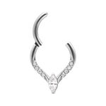 Clicker argento con goccia di cristallo su sfondo bianco