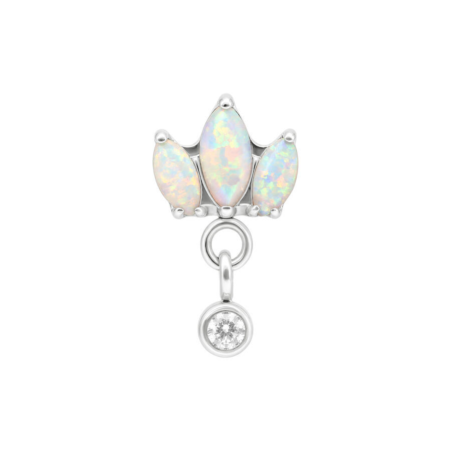 Top a forma di loto in opale con piccolo pendente di diamante, color argento