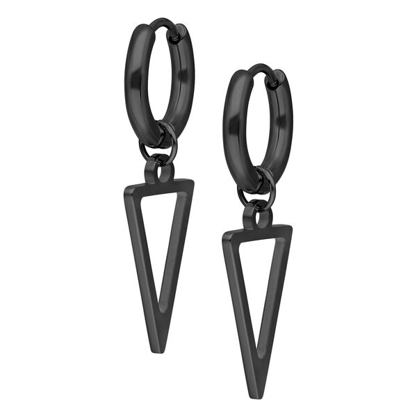 Aros triangulares negros de acero quirúrgico sobre fondo blanco