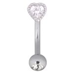 Micro Bananabell de corazón plateado con cristal claro sobre fondo blanco