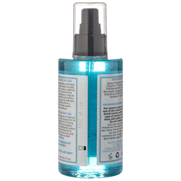 Sininen Proton Stencil Primer 200 ml pullossa, jossa on suihkepää