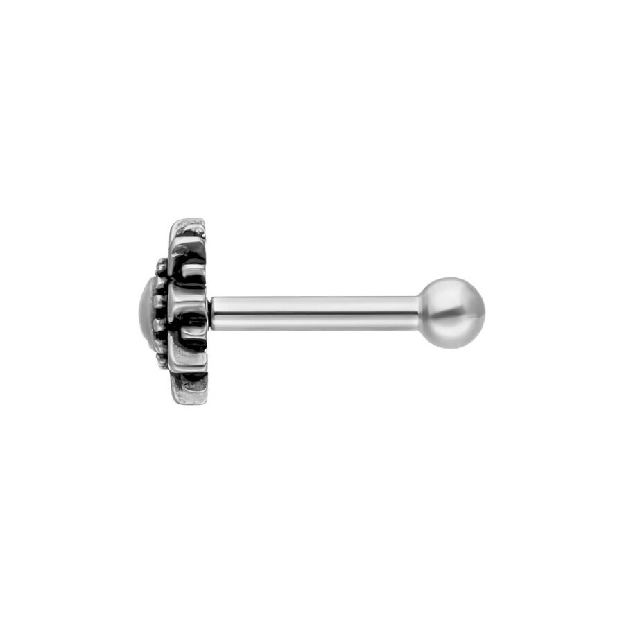 Barbell per Orecchio Sunflower Argento con motivo floreale su sfondo bianco
