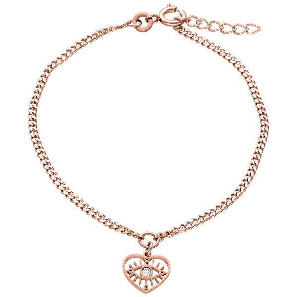 Bracciale in oro rosa con ciondolo a cuore e cristallo trasparente