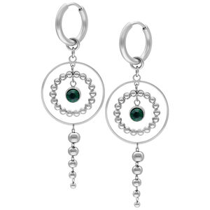 Little Aurora Hoops in Silber mit Smaragdgrün Silberne Creolen mit smaragdgrünem Kristall auf weißem Hintergrund