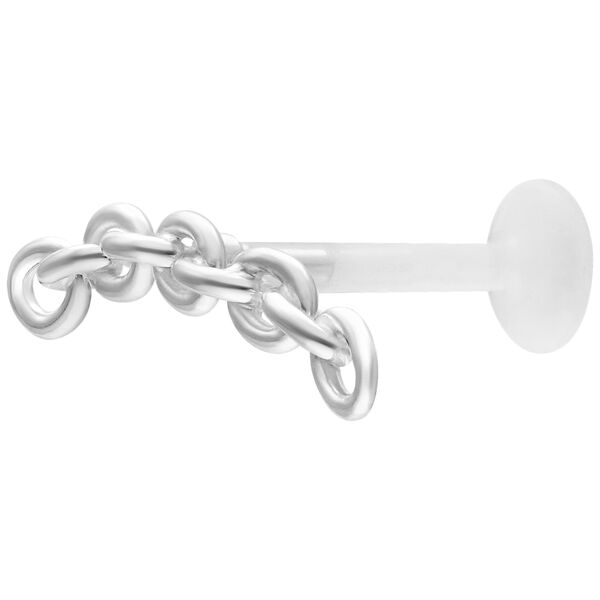 Hopeinen labret ankerketjulla ja Push Fit valkoisella taustalla