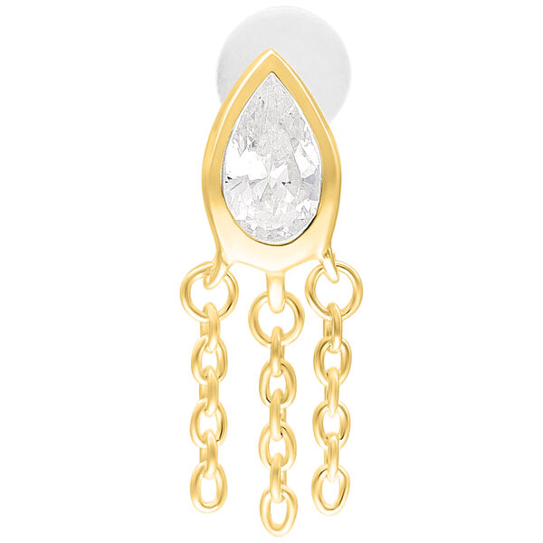 Labret dorado con piedra en forma de gota y tres cadenas sobre fondo blanco