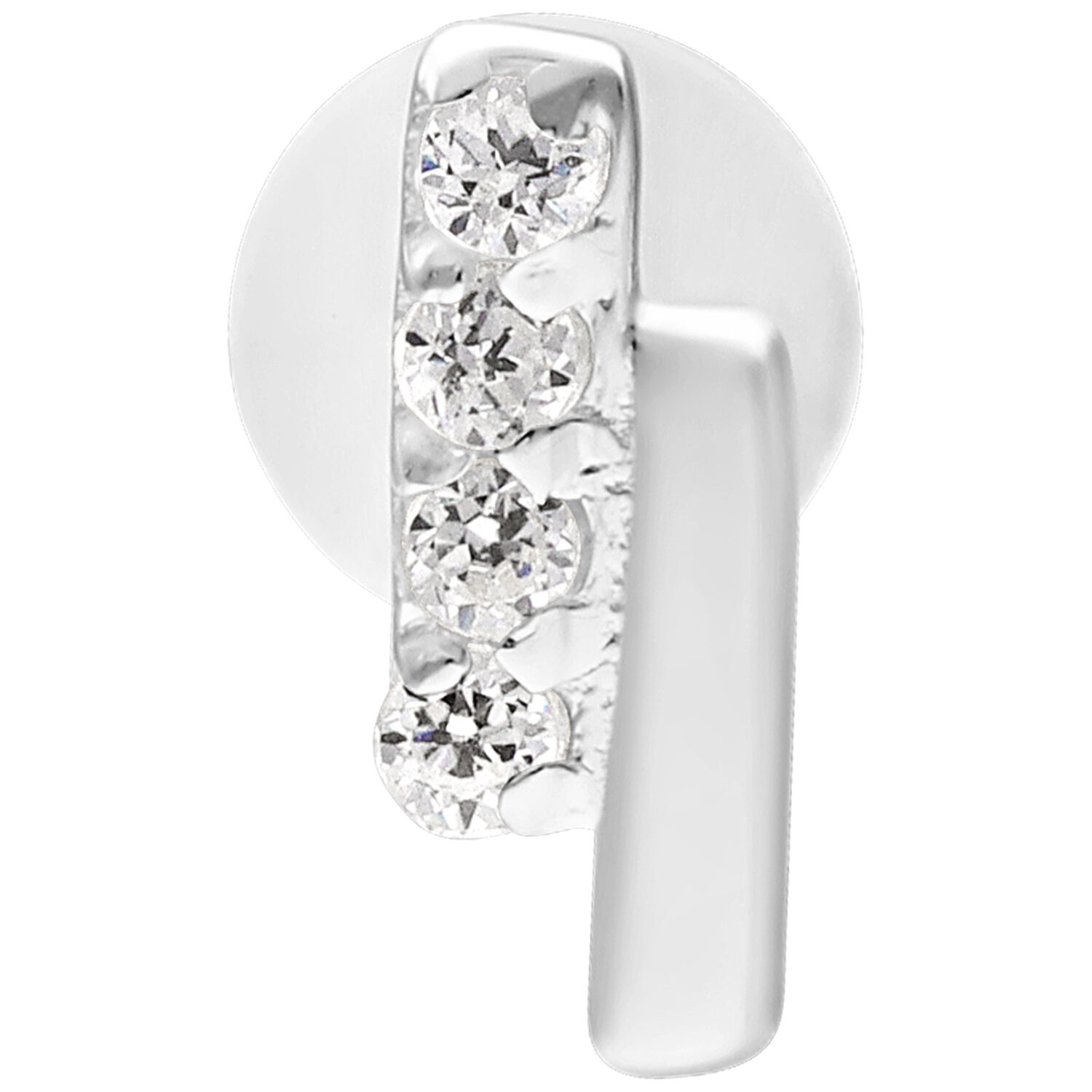 Silbernes Crystal Double Bar Labret 5,0 mm Silbernes Labret mit doppeltem Kristallbalken auf weißem Hintergrund
