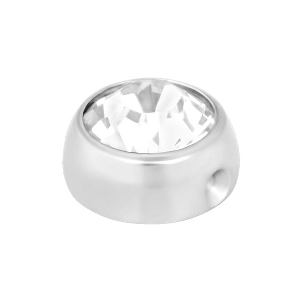 Bola de titanio plateada con cristal claro sobre fondo blanco