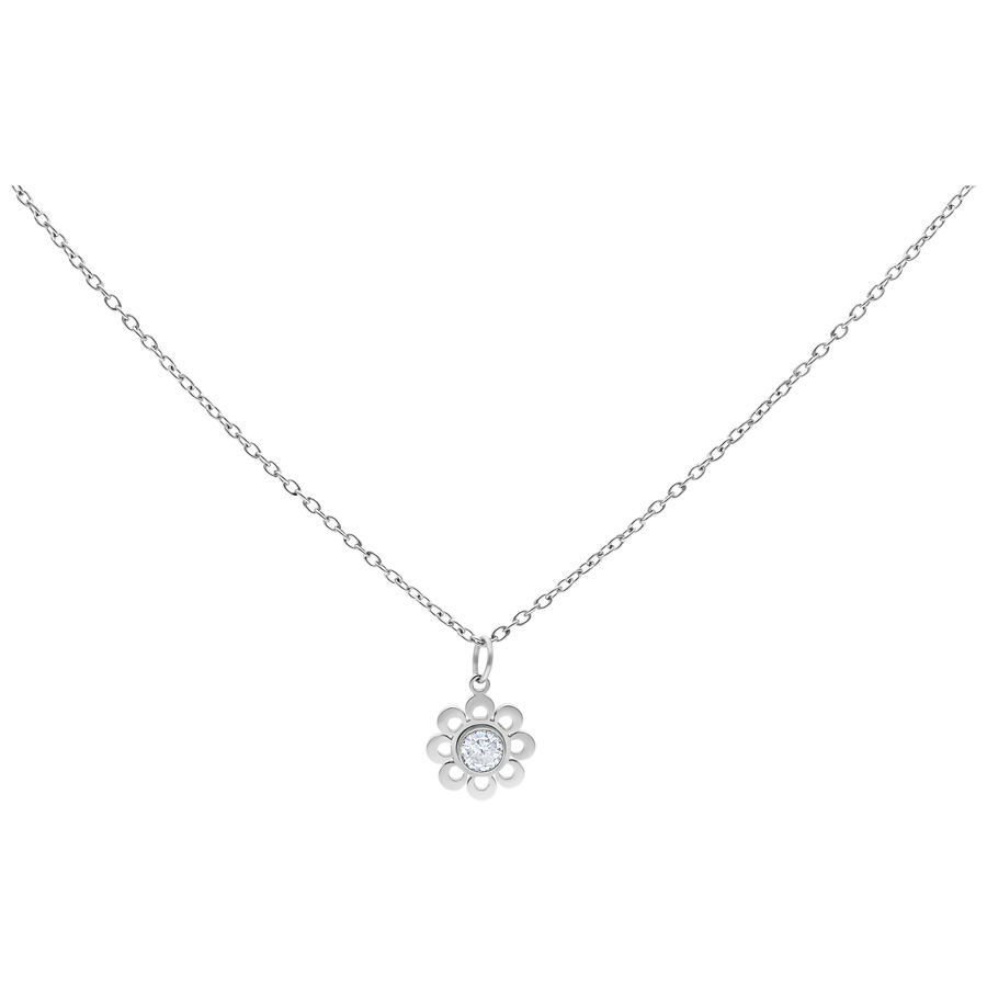 Silberne Kette mit Kristallblumenanhänger auf weißem Hintergrund