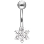 Piercing de ombligo plateado con colgante de cristal en forma de flor