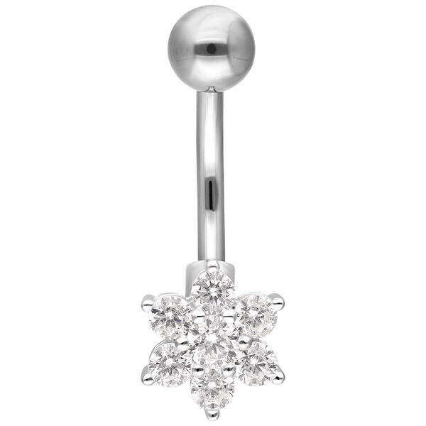 Piercing de ombligo plateado con colgante de cristal en forma de flor