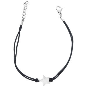 Toggle Star Nylon Armband in Schwarz Schwarzes Nylonarmband mit silbernem Sternanhänger auf weißem Hintergrund
