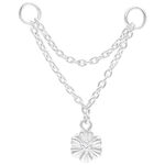 Catena Piercing Hibiscus Argento con due catene e un fiore su sfondo bianco