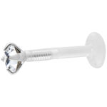 Micro Labret plateado con piedra cristalina sobre fondo blanco
