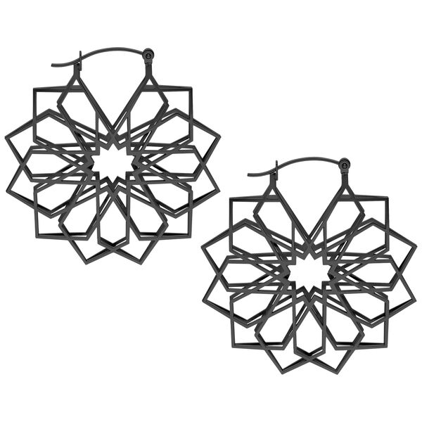 Mustat Kaleidoscope Hoops kirurginteräksestä 316L valkoisella taustalla
