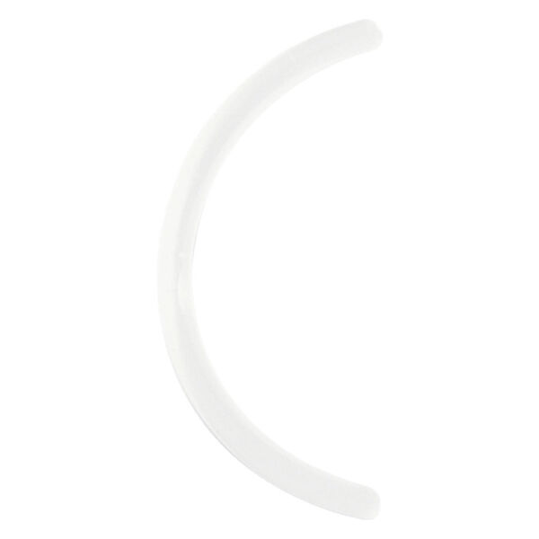 Barra per piercing curva in bioplastica bianca, lunga 30 mm, su sfondo bianco