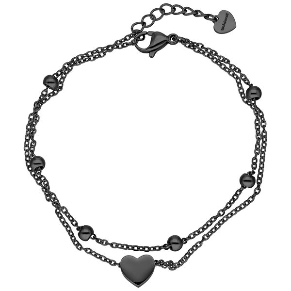 Pulsera de doble fila de acero quirúrgico negro con colgante de corazón