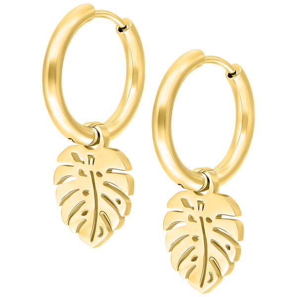 Little Monstera Leaf Hoops<!--62a094bee5f81--> - Golden Metal