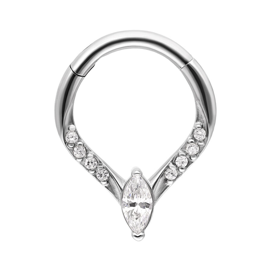 Clicker argento con cristallo a forma di goccia e piccole pietre