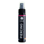 Flacone spray nero con logo Wildcat, scritta 'Piercing Pflegespray', 30ml