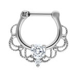 Clicker per setto in argento chirurgico con cristallo chiaro su sfondo bianco