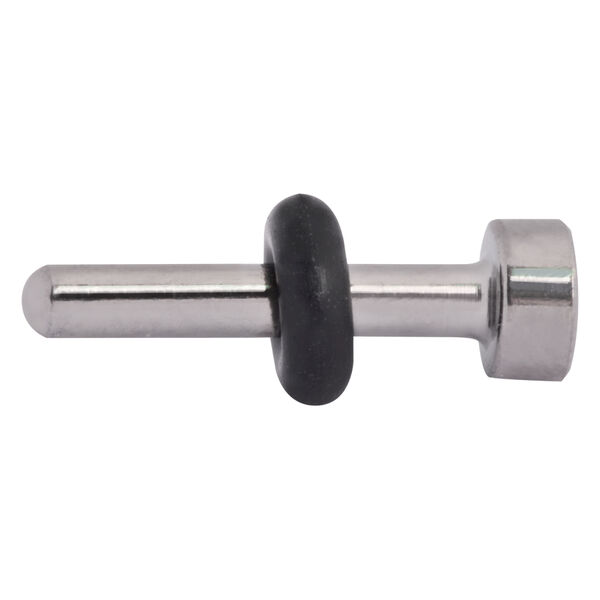 Silberner Piercing Keeper aus Titan mit schwarzem Gummiring auf weißem Hintergrund