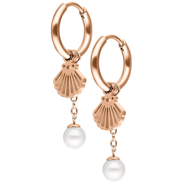 Mini Shell with Synthetic Pearl Hoops Pair - Rosegold