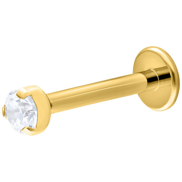 Kultainen push-fit labret kirkkaalla kristallilla valkoisella taustalla