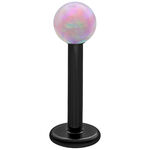 Rosa synthetischer Opal Labret mit schwarzem Titanstab auf weißem Hintergrund