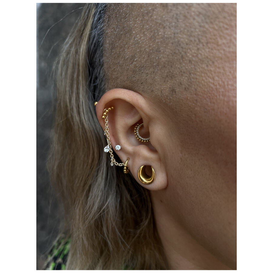 Orecchio con catena per piercing in oro e argento, cristallo chiaro