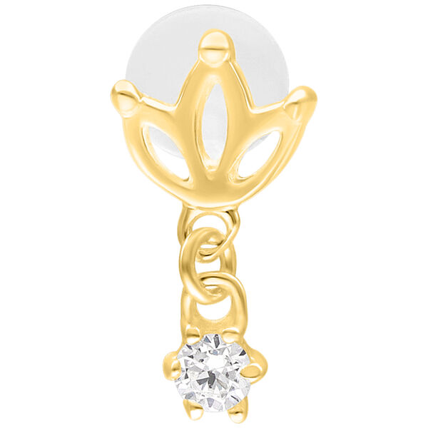 Kultainen labret lotus-designilla ja 5,0 mm levykoolla valkoisella taustalla