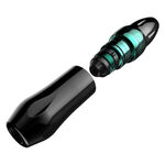 Macchina per tatuaggi Xion Pen Seafoam blu con impugnatura rimovibile su sfondo bianco