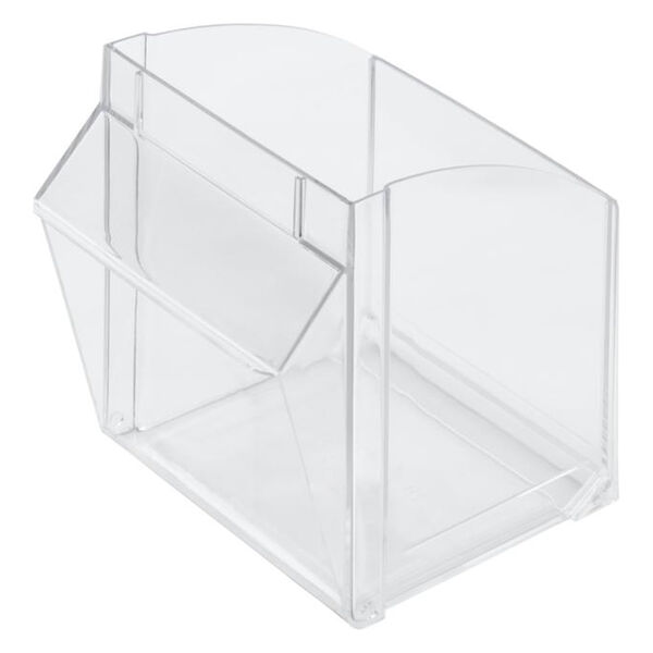 Display trasparente Staladisplay in plastica con bordi arrotondati su sfondo bianco