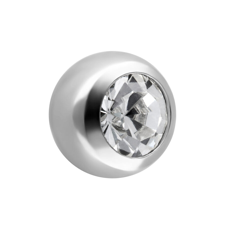 Bola plateada de 2,5 mm con cristal facetado claro sobre fondo blanco