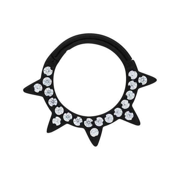 Schwarzer Septum Clicker mit Kristallspitzen auf weißem Hintergrund