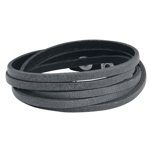 Pulsera unisex de cuero negro de Wildcat sobre fondo blanco