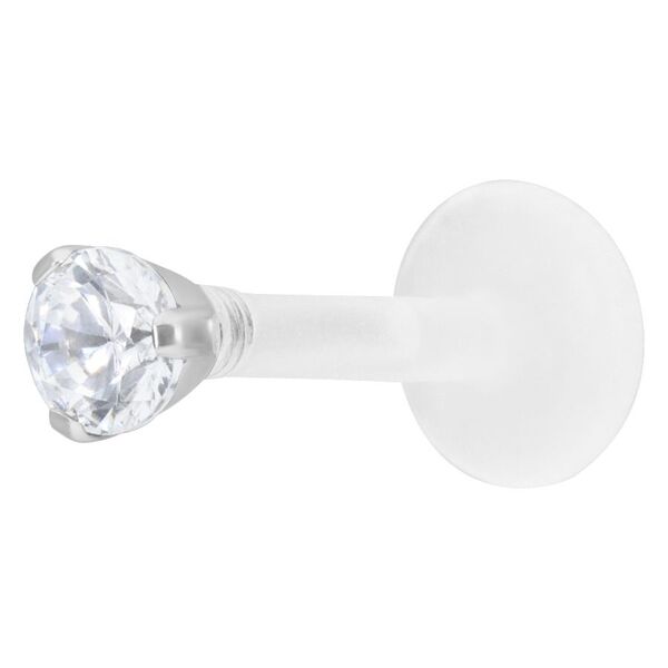 Labret de plata con cristal claro de 2,5 mm sobre fondo blanco
