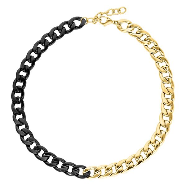 Collar Chunky de acero quirúrgico 316L, bicolor en oro y negro, sobre fondo blanco