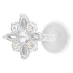 Labret color argento con attacco a forma di stella e cristalli su sfondo bianco