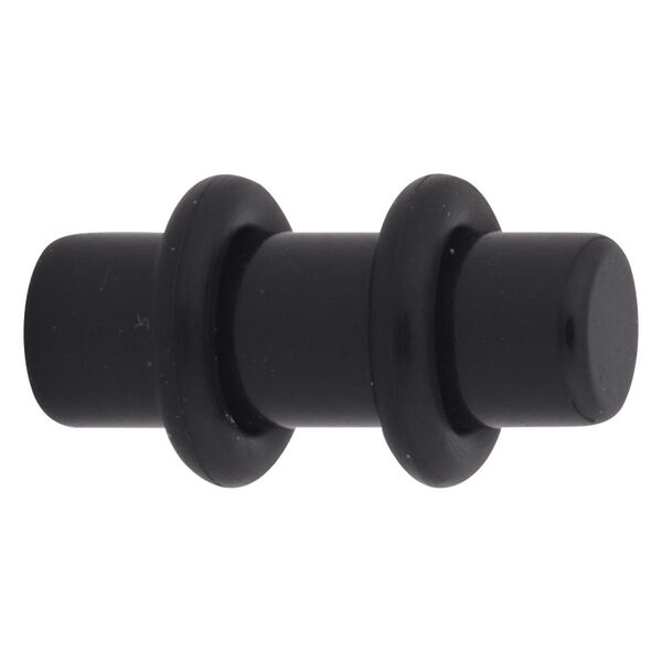 Schwarzer PMMA Plug mit glatter Oberfläche auf weißem Hintergrund